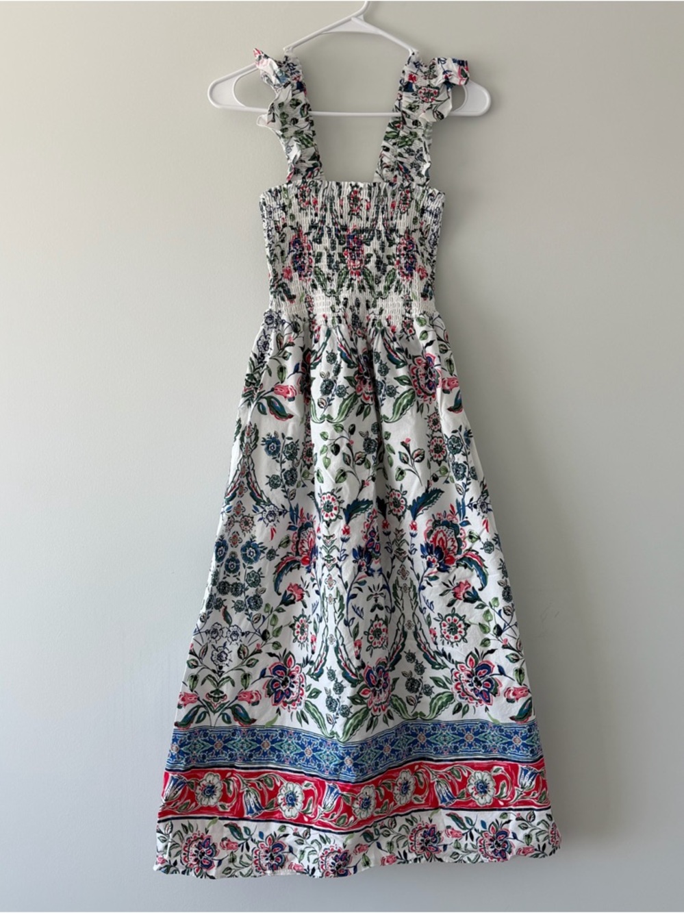 Anne Klein Floral Smocked Midi Dress White Summer Sundress Size S